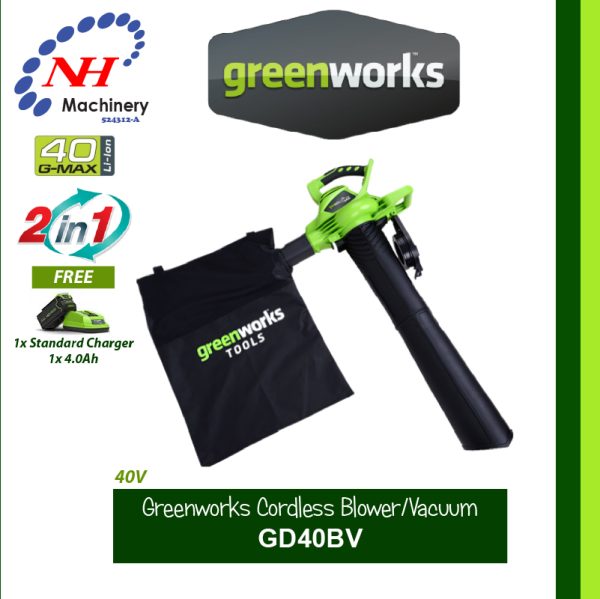 GREENWORKS 40V CORDLESS BLOWER AND VACUUM GD40BV - Image 2