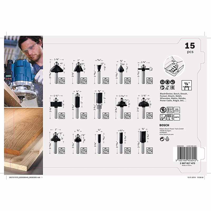 BOSCH 15PCS MIXED ROUTER BIT SET 2607017473 - Image 2