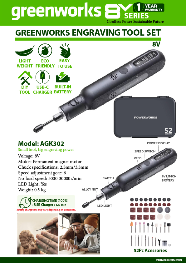 GREENWORKS CORDLESS ENGRAVING TOOLS SET AGK302 - Image 4