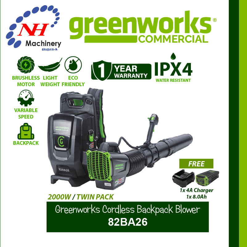 GREENWORKS CORDLESS BACKPACK BLOWER 82BA26 - Image 3