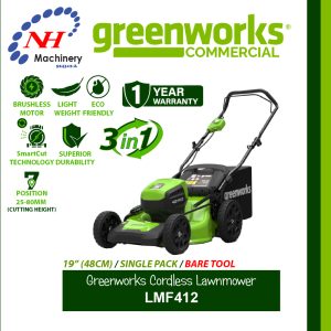 GREENWORKS 3IN1 CORDLESS LAWNMOWER LMF412
